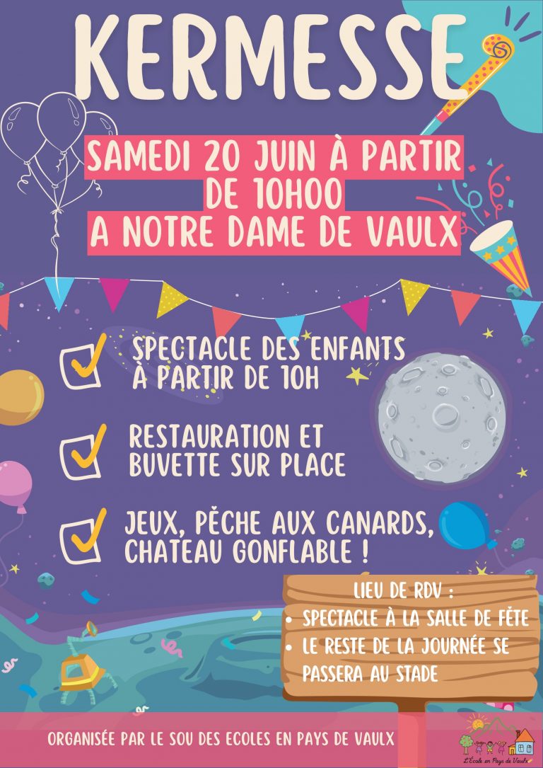 Affiche de la kermesse du Sou des Écoles en Pays de Vaulx organisée à Notre-Dame-de-Vaulx