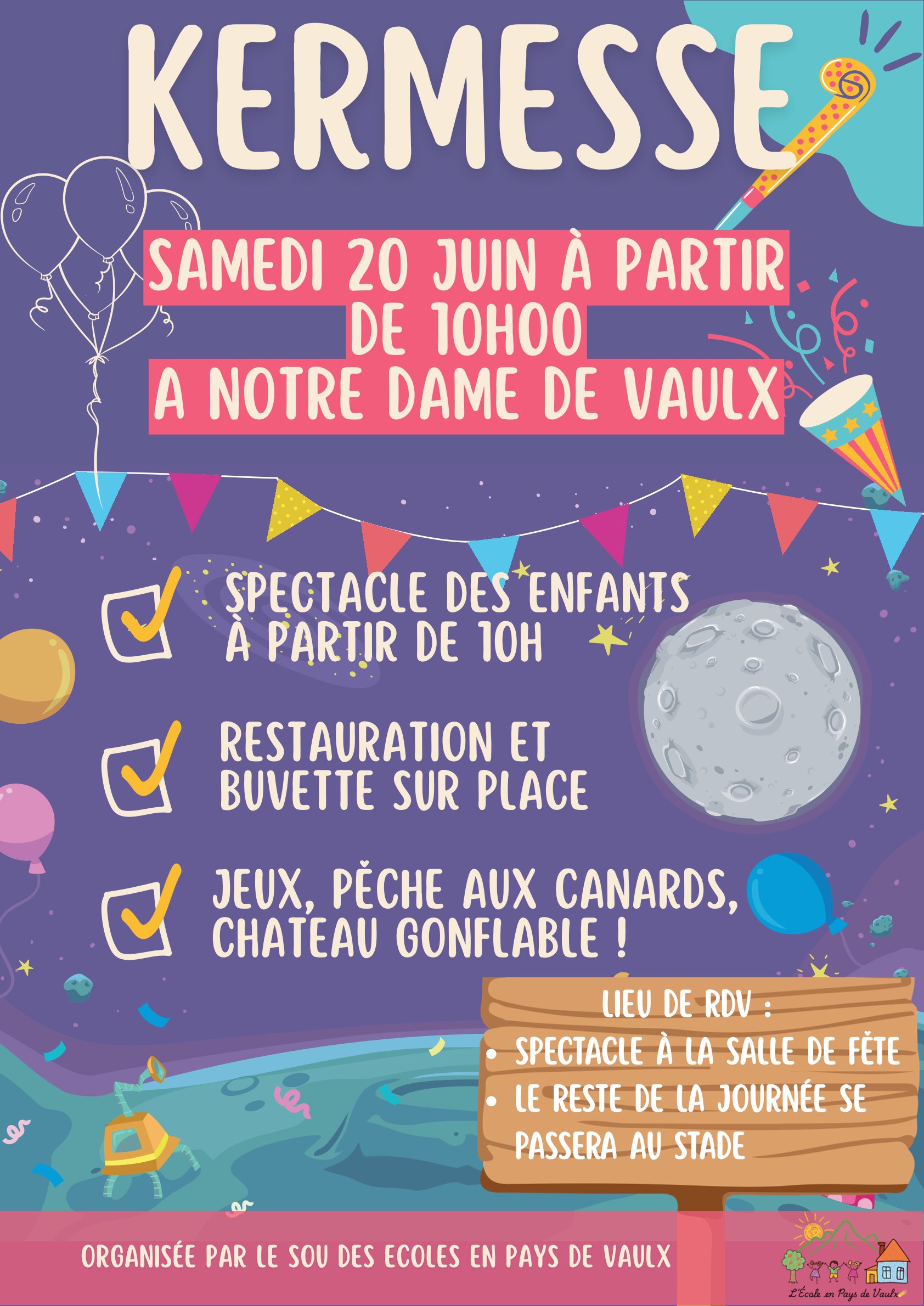 Affiche de la kermesse du Sou des Écoles en Pays de Vaulx organisée à Notre-Dame-de-Vaulx