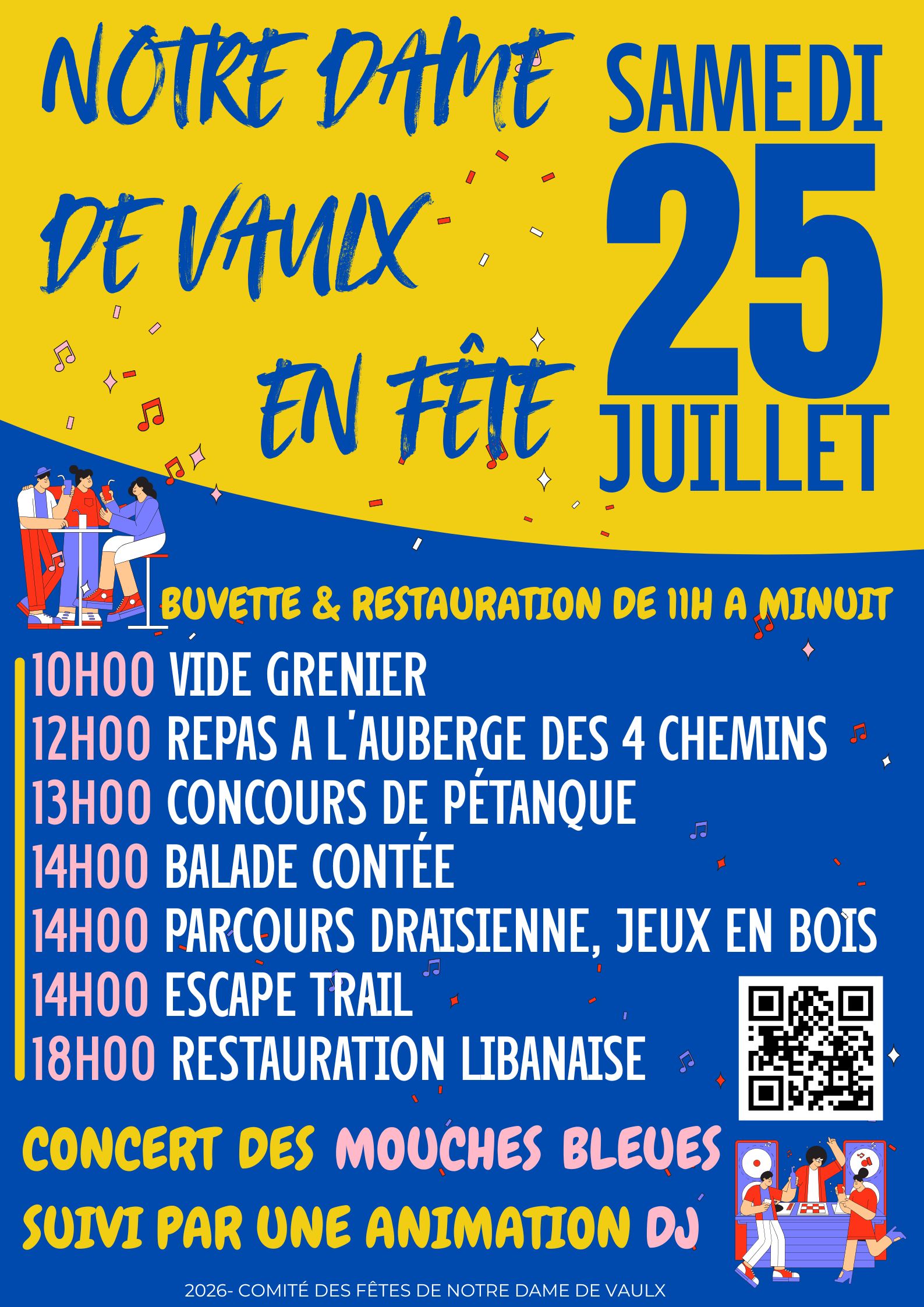 Affiche Notre-Dame-de-Vaulx en fête samedi 25 juillet avec vide-grenier, pétanque, concert et animation DJ