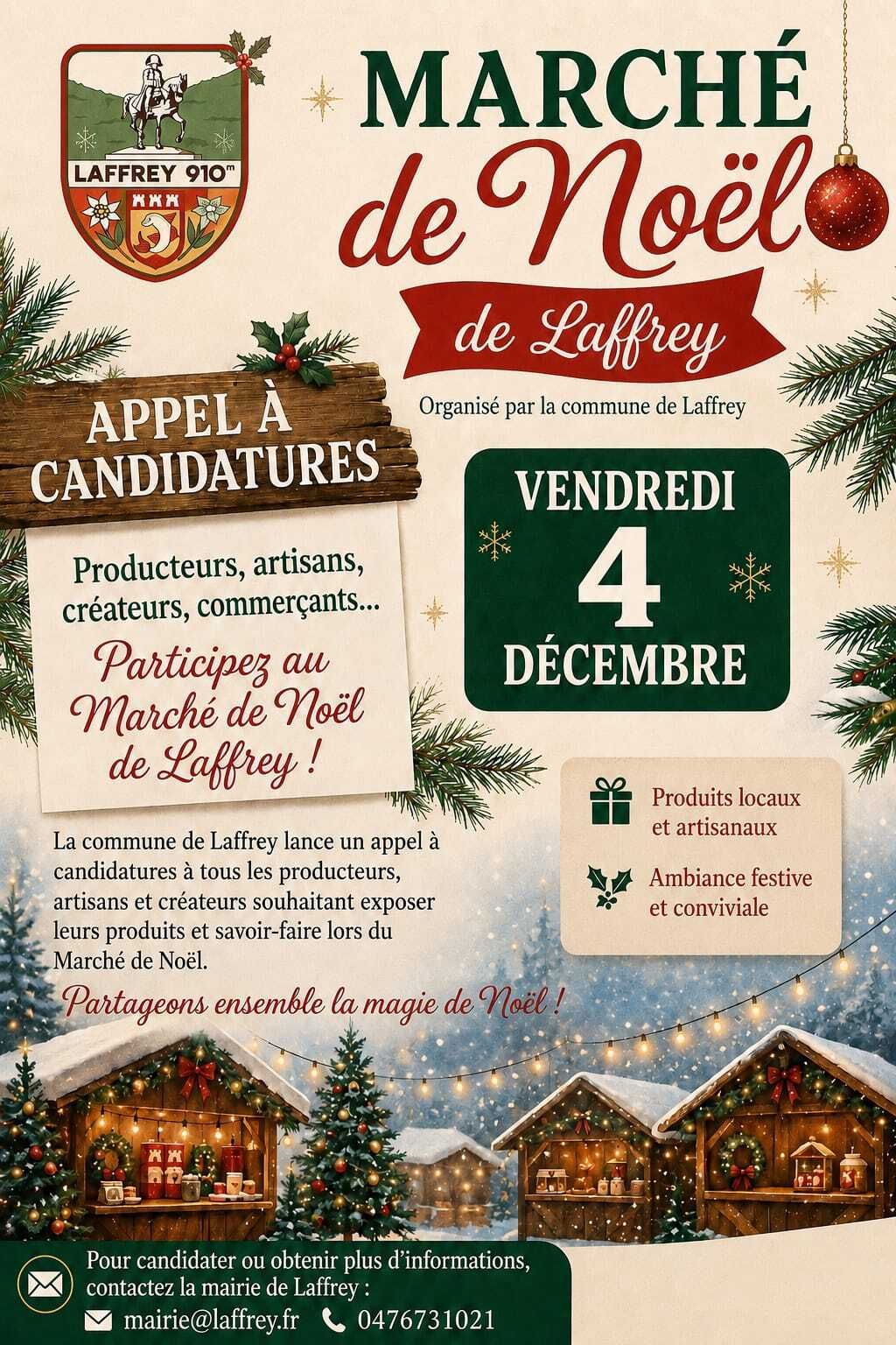 Appel à candidatures pour le Marché de Noël de Laffrey