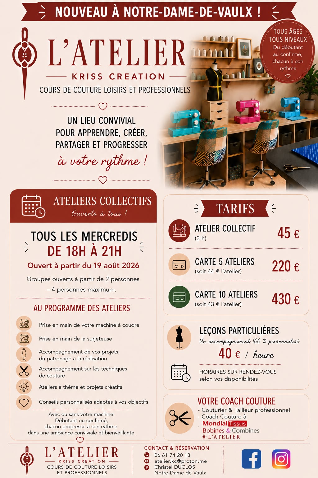 Cours de couture à Notre-Dame-de-Vaulx avec L’Atelier Kriss Creation