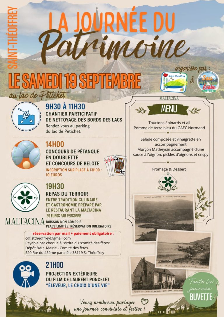 Journée du Patrimoine à Saint-Théoffrey au lac de Pétichet le 19 septembre 2026