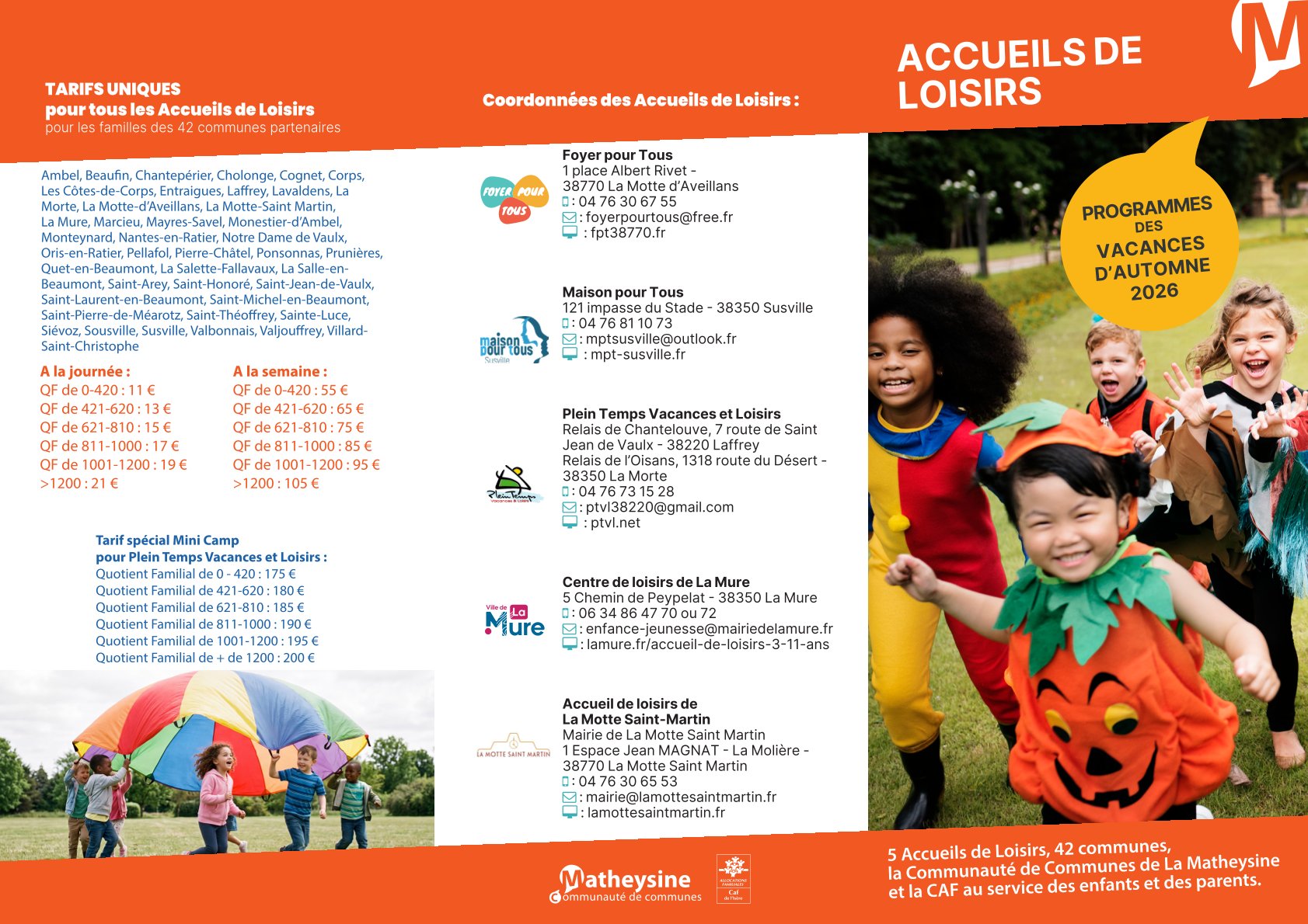 Programmes des accueils de loisirs en Matheysine pour les vacances d'automne 2026