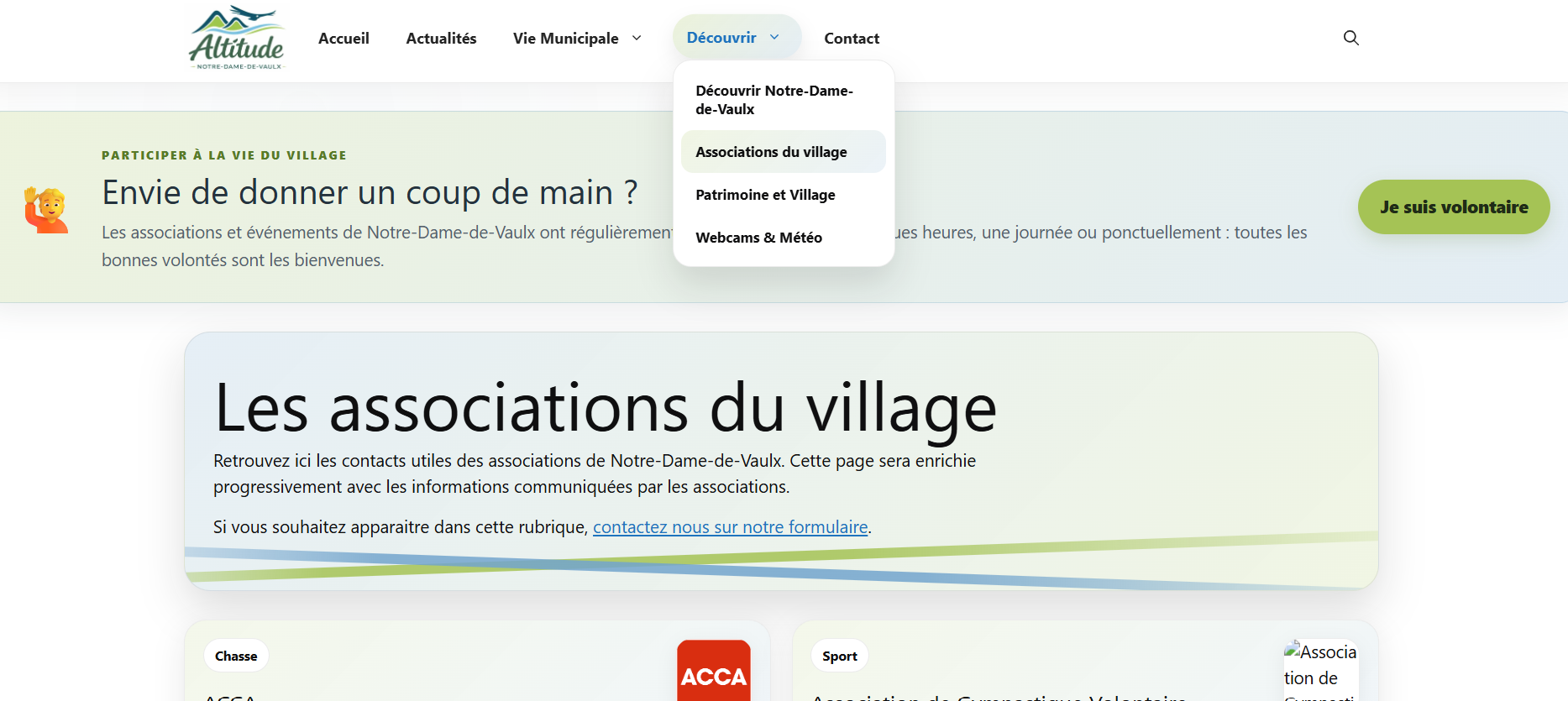 Nouvelle fonctionnalité Je suis volontaire sur le site de Notre-Dame-de-Vaulx
