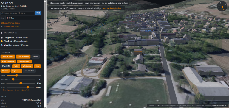 Vue interactive en trois dimensions du village de Notre-Dame-de-Vaulx en Isère