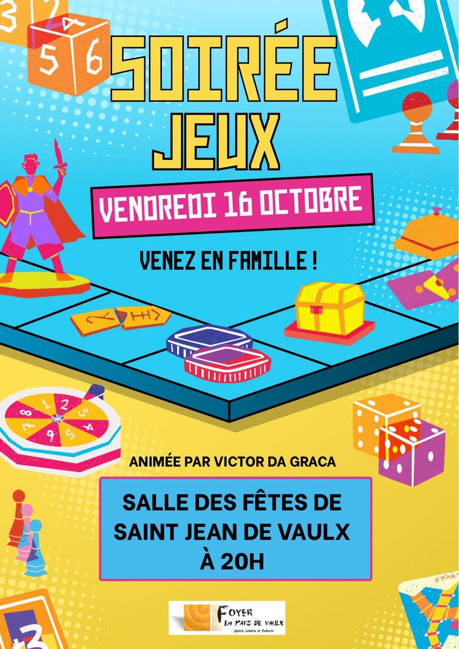 Affiche de la soirée jeux du 16 octobre 2026 à Saint-Jean-de-Vaulx